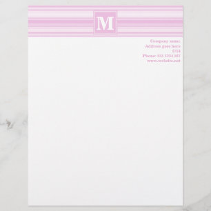 En-tête De Lettre Personnalisée Monogrammes à rayures roses pour bébé