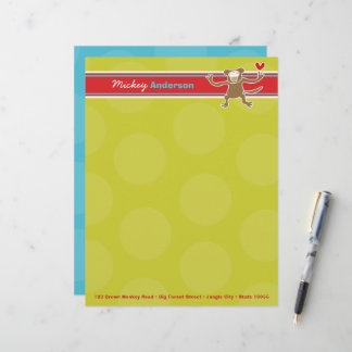 En-tête De Lettre Personnalisée Papier à Lettre Personnalisé avec Singe de Dessin 