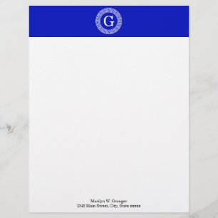 En-tête De Lettre Personnalisée Royal Blue Wt Grèce clé cadre de ligne initiale Mo