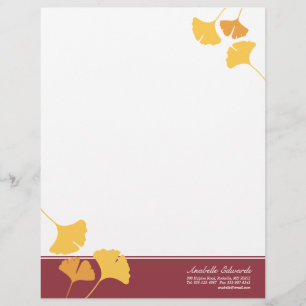 En-tête De Lettre Personnalisée Tirer ginkgo feuille jaune doré marron automne