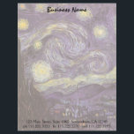 En-tête De Lettre Personnalisée Vincent van Gogh - Nuit étoilée<br><div class="desc">Starry Night (1889) de Vincent van Gogh est un post impressionnisme vintage de peinture de paysage d'art. Vue sur une ville dans une vallée la nuit avec les nuages tourbillonnants, les étoiles brillant et une belle lune jaune dorée croissant. Il a été peint pendant la journée de mémoire et est...</div>