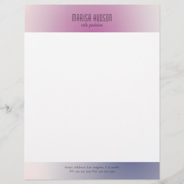 En-tête De Lettre Pink Purple White Minimalist Aesthetic Gradient (Devant)