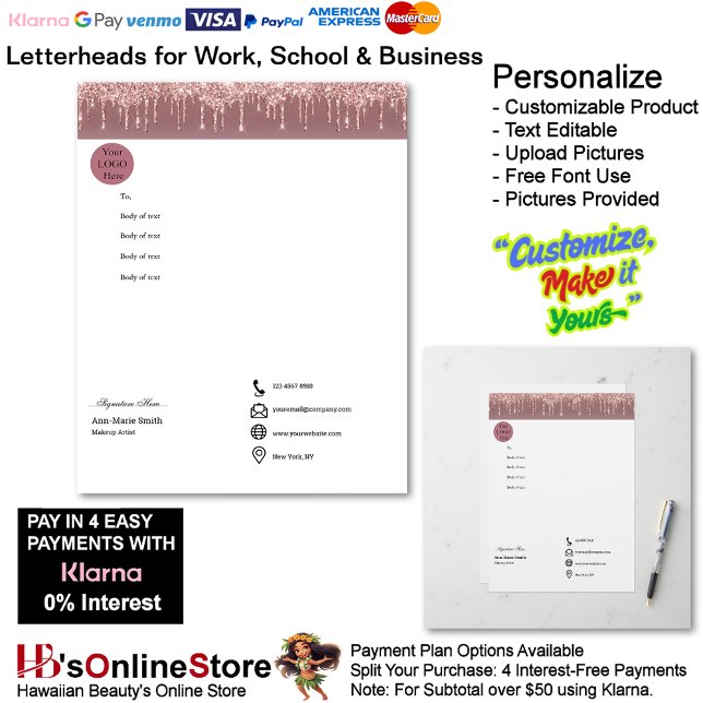 En-tête De Lettre Pink Trendy Drip Sparkle Glitter Business (Pink Trendy Drip Sparkle Glitter Business Letterhead.)