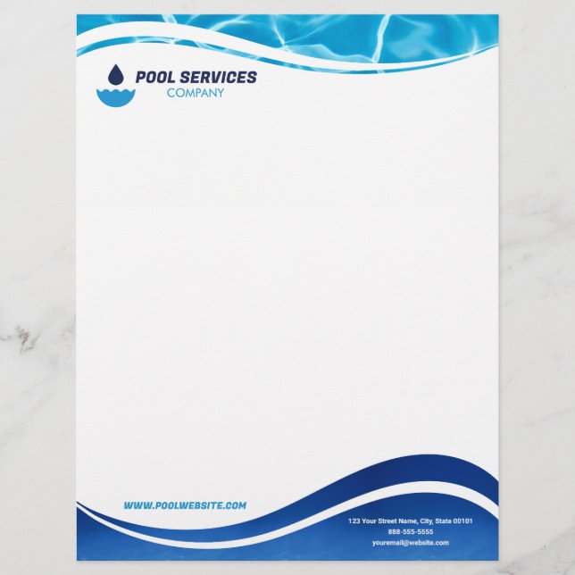 En-tête De Lettre Pool Services Company Letterhead | Swimming Pools  (Devant)