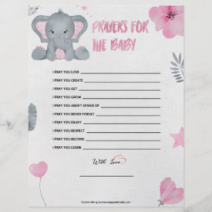 En-tête De Lettre Prières Pour Le Bébé [Baby Elephant [Rose]]