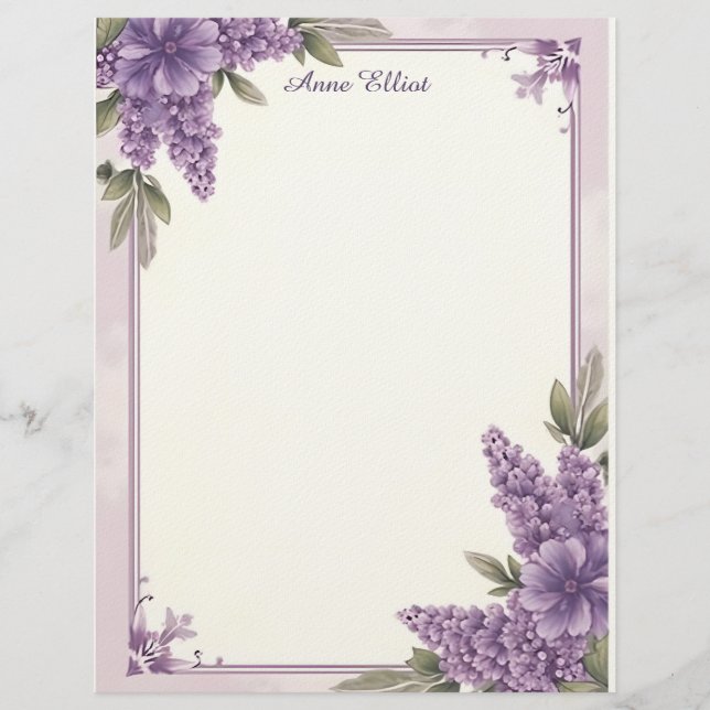 En-tête De Lettre Purple Flower Corners Stationery Paper (Devant)