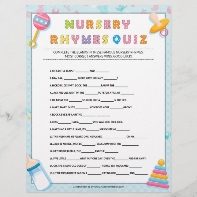 En-tête De Lettre Quiz de la Nursery Rhymes [Baby Basics Blue] (Devant)
