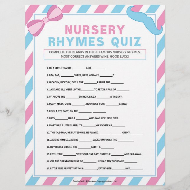 En-tête De Lettre Quiz de Nursery Rhymes [Sexe Surprise] (Devant)