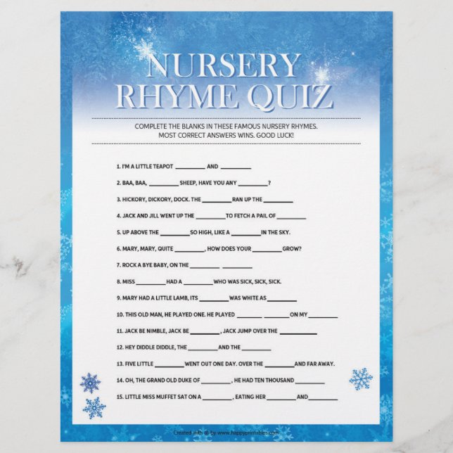 En-tête De Lettre Quiz de Nursery Rhymes [Snowy Blue] (Devant)