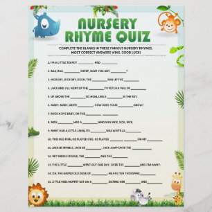 En-tête De Lettre Quiz sur le rime de la pépinière [Thème animal]