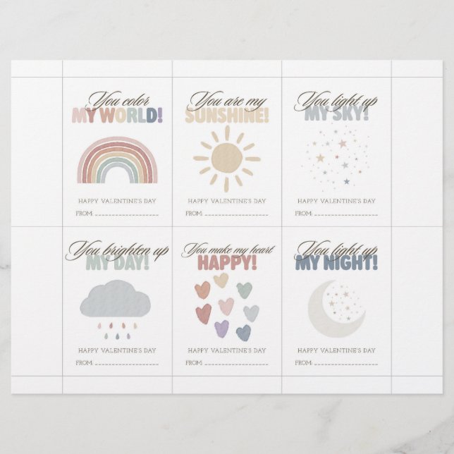 En-tête De Lettre Rainbow Valentine’s Day Cards for Kids Classroom (Devant)