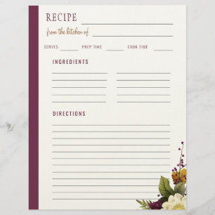 En-tête De Lettre Recette florale élégante de la cuisine de recette