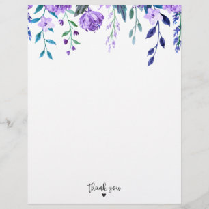 En-tête De Lettre Remerciement floral violet aquarelle élégant