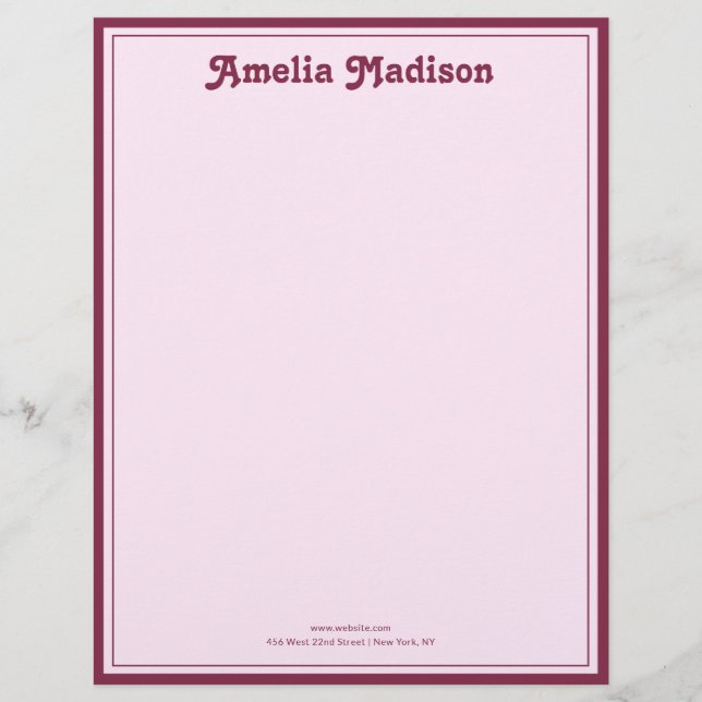 En-tête De Lettre Retro Simple Pink Letterhead (Devant)
