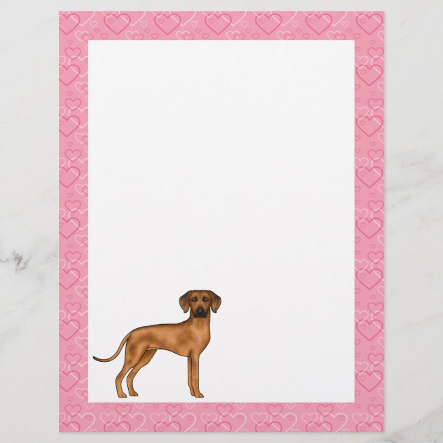En-tête De Lettre Rhodesian Ridgeback Chien Love Coeur Motif rose (Devant)