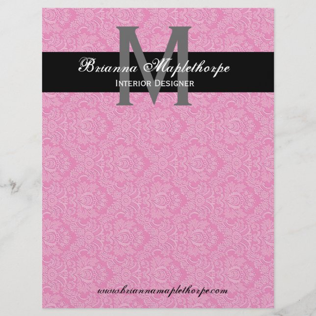En-tête de lettre rose blanc noir de monogramme de (Devant)