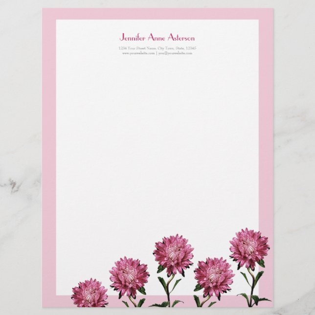 En-tête de lettre rose de Personalizable d'asters (Devant)