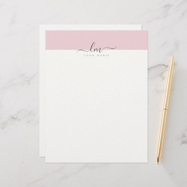 En-tête De Lettre Rose et blanc, monogramme calligraphique minimalis (Devant/Arrière en situation)