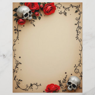 En-tête De Lettre Roses et crâne sur parchemin
