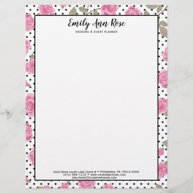 En-tête De Lettre Roses roses rose Fille Script Fille Floral Station (Devant)