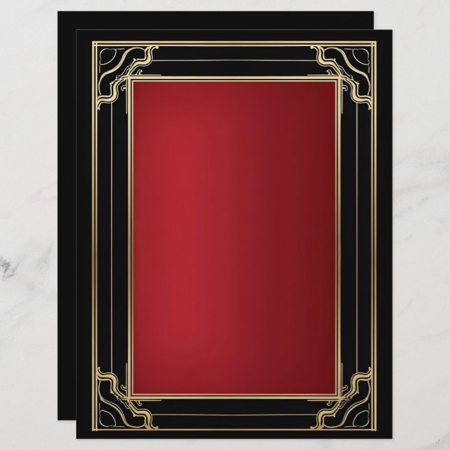 En-tête De Lettre Rouge Gold Black Art Déco Luxe (Devant / Derrière)