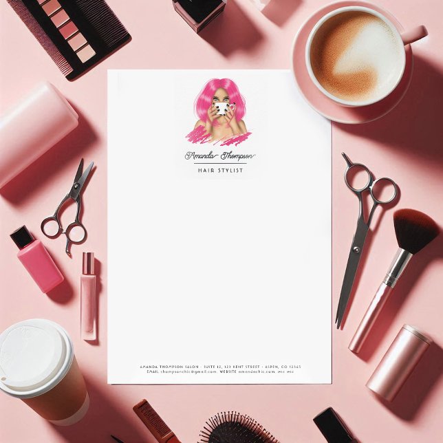 En-tête De Lettre Salon de coiffure rose chic (Chic Pink Hair Salon Letterhead)