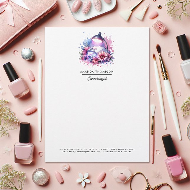 En-tête De Lettre Salon de manucure à l'aquarelle chic (Chic Watercolor Nail Salon Letterhead)