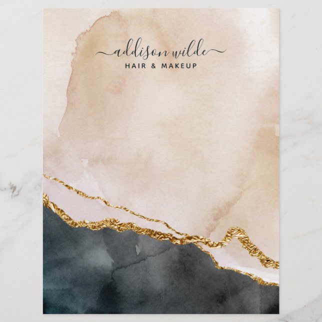 En-tête De Lettre Script Aquarelle rose Noir Marque Or (Devant)