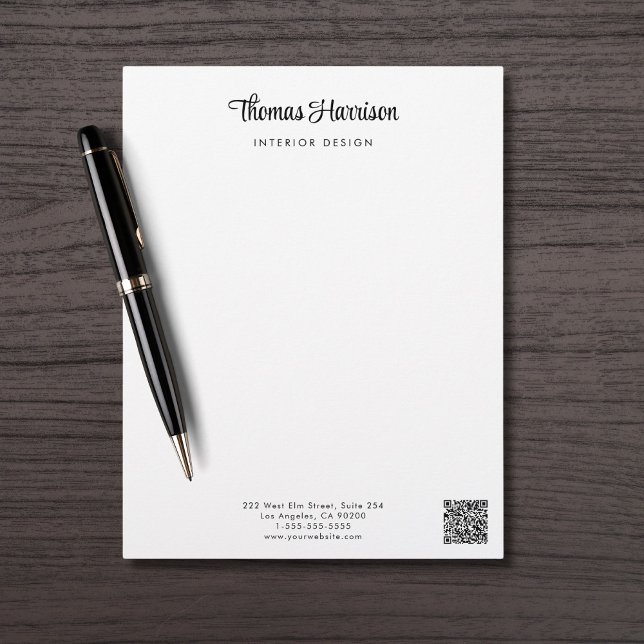 En-tête De Lettre Script de signature élégant Code QR Entreprise (Créateur téléchargé)