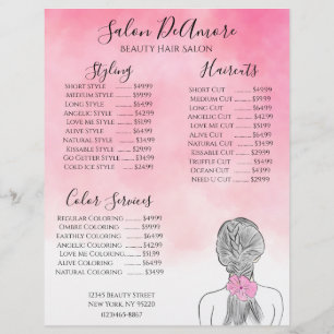 En-tête De Lettre Service Menu Girl avec aquarelle rose tresse