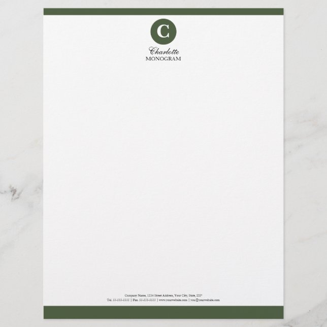 En-tête de lettre simple de monogramme de vert (Devant)