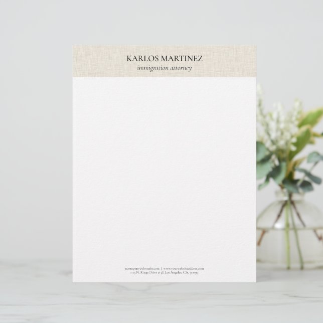 En-tête De Lettre Simple lin beige clair Typographie noire (Debout devant)