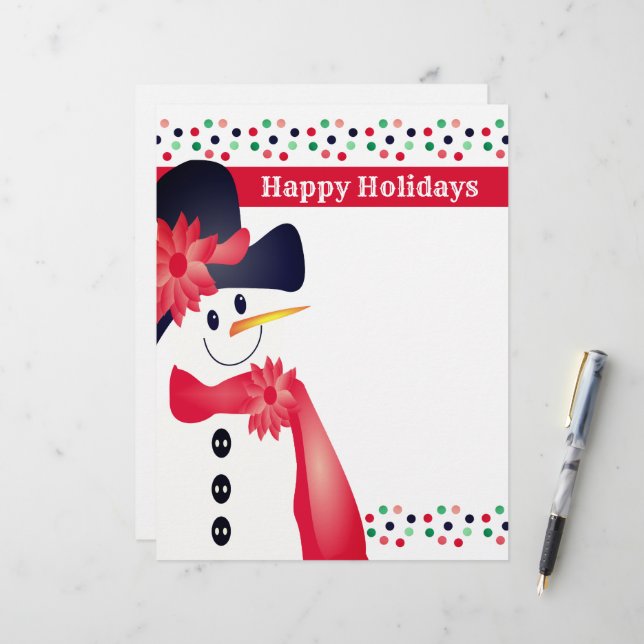 En-tête De Lettre Snowman Et Polka Dot Designer (Devant/Arrière en situation)