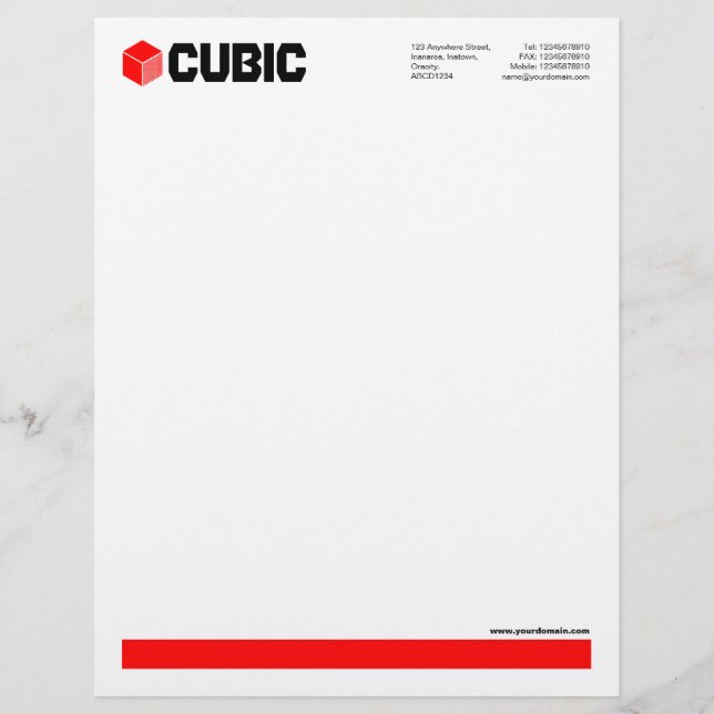 En-tête De Lettre Souligné (logo de cube) - Rouge (Devant)