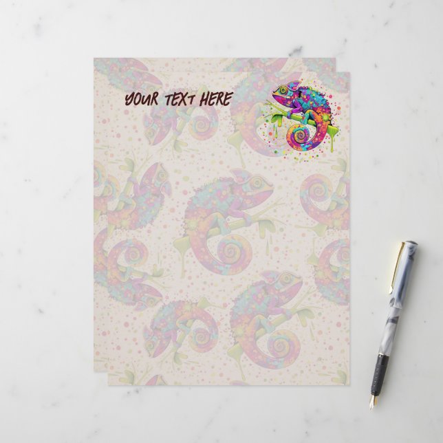 En-tête De Lettre Style d'aquarelle des teintures Chameleon (Devant/Arrière en situation)