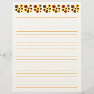 En-tête De Lettre Sunflowers Lined Stationery Paper
