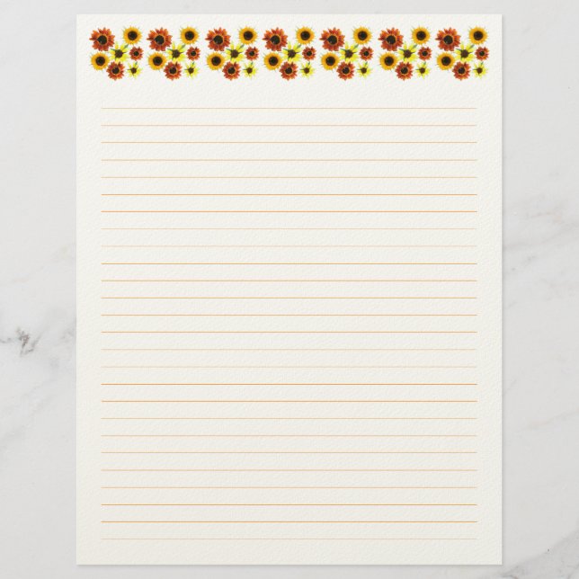 En-tête De Lettre Sunflowers Lined Stationery Paper (Devant)