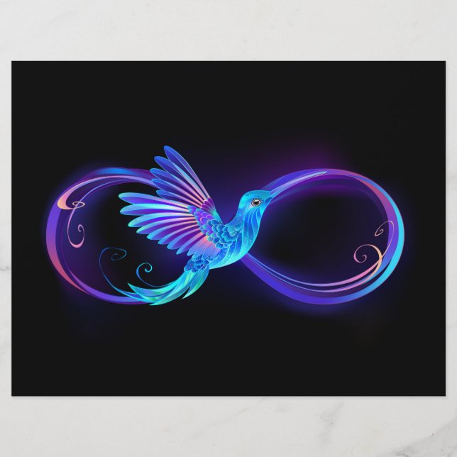 En-tête De Lettre Symbole d'infini néon avec colibri brillant (Devant)