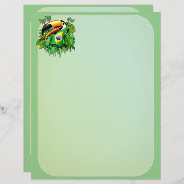 En-tête De Lettre Toco Toucan avec drapeau brésilien (Devant / Derrière)