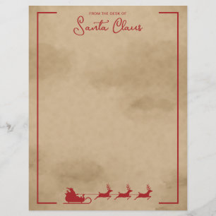 En-tête De Lettre Traîneau de Père Noël rouge sur imitation papier v