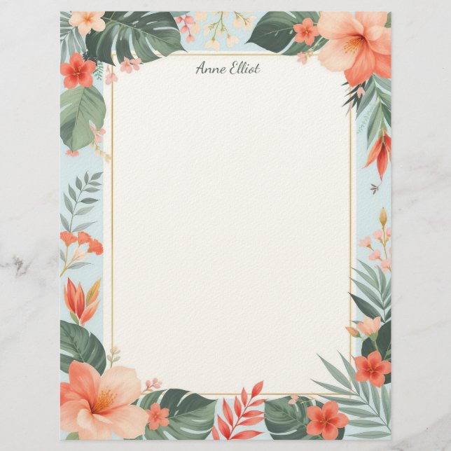 En-tête De Lettre Tropical Floral Stationery Paper (Devant)