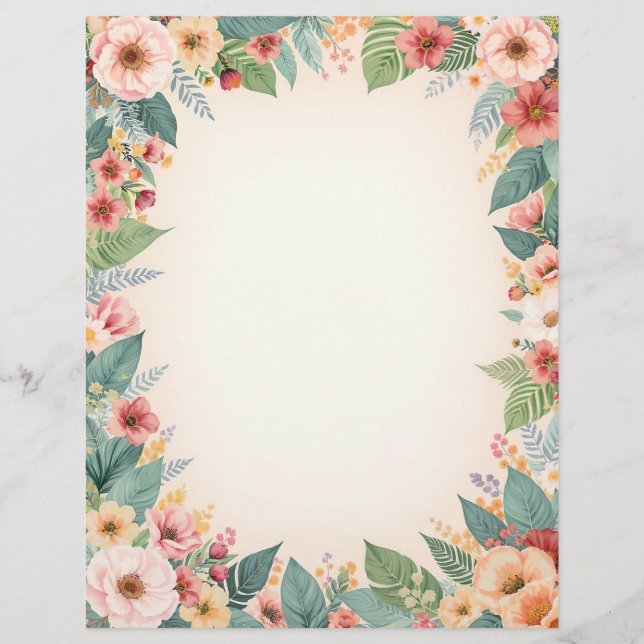 En-tête De Lettre Tropical Flower Border Stationery Paper (Devant)