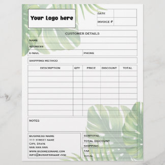 En-tête De Lettre Tropical Leaf Invoice Business Sales Form Receipt