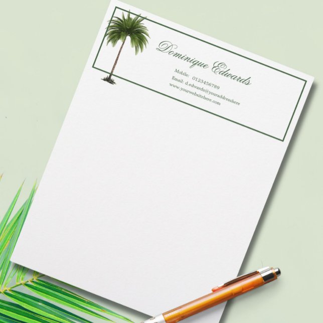 En-tête De Lettre Tropical Palm Tree Green élégant professionnel (Créateur téléchargé)