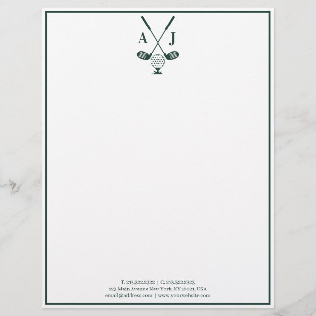 En-tête De Lettre Vert émeraude Monogramme Golf (Devant)