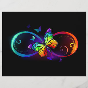 En-tête De Lettre Vibrant infinity with rainbow butterfly on black