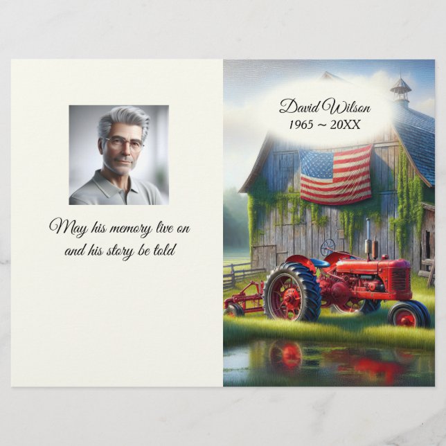 En-tête De Lettre Vieux tracteur de ferme rouge Circulaire funéraire (Devant)