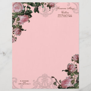 En-tête de lettre vintage rose de papeterie de
