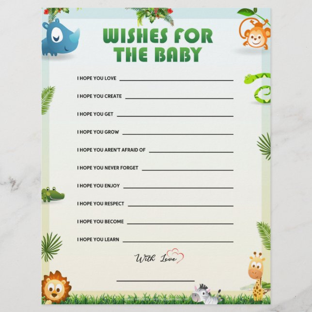 En-tête De Lettre Voeux Pour Baby shower Bébé Jeu [Thème animal] (Devant)