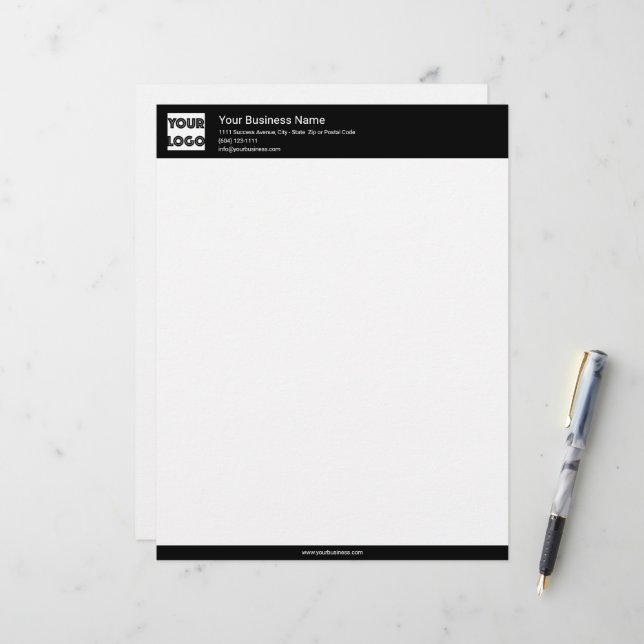 En-tête De Lettre Votre logo personnalisé Entreprise Noir (Devant/Arrière en situation)